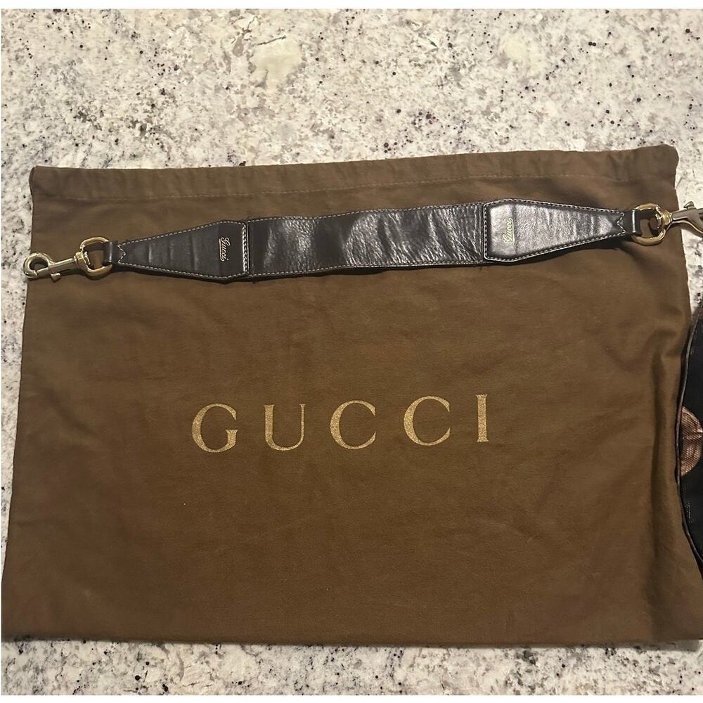 Rare vintage Gucci Half Moon bamboo Horsebit canvas & leather hobo brown black - Picture 15 of 17